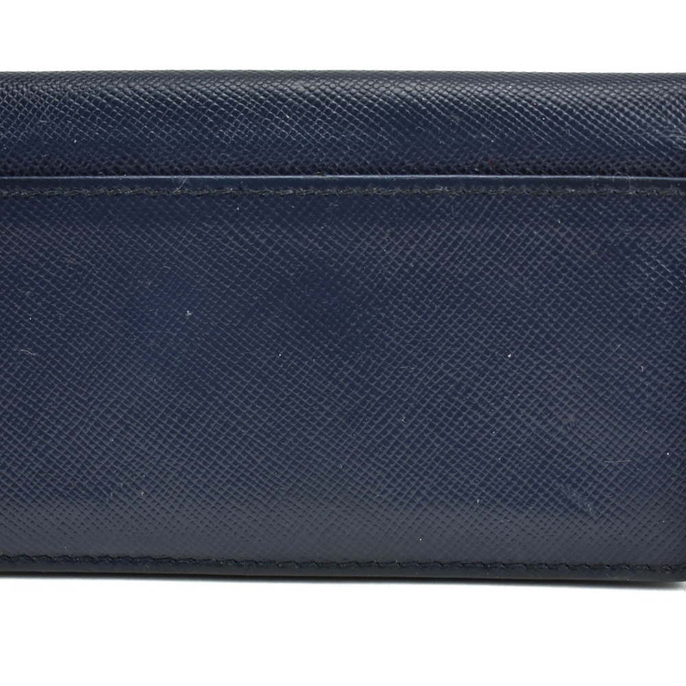 PRADA: Navy Blue Saffiano Leather & Logo Wallet r - Picture 3 of 8